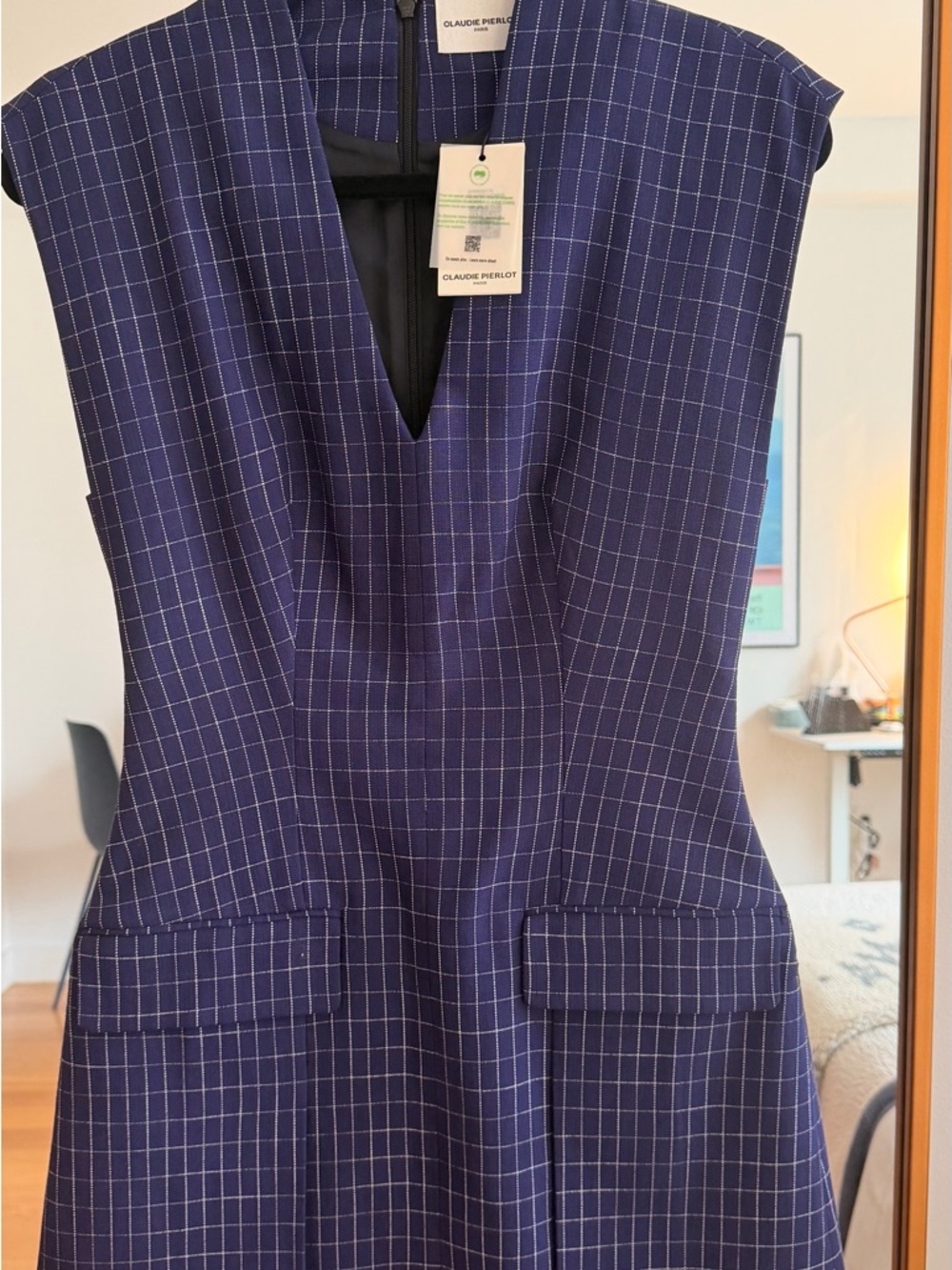 Claudie Pierlot Navy Check Mini Dress